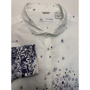Poggianti 1958 L/S Button Up Shirt Men's 45 /18 White with Gradient Floral Print